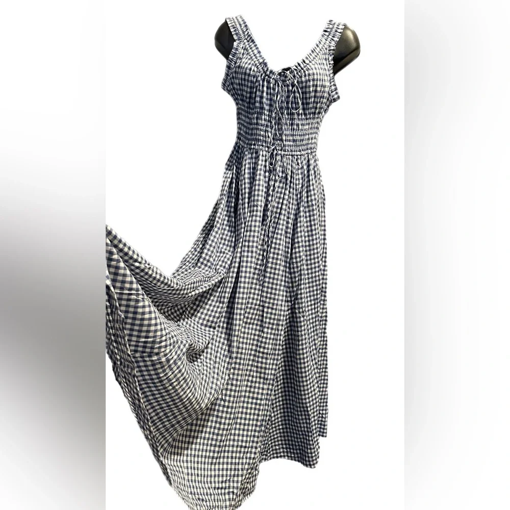Blue and White Gingham Maxi Dress - Picture 7 of 8